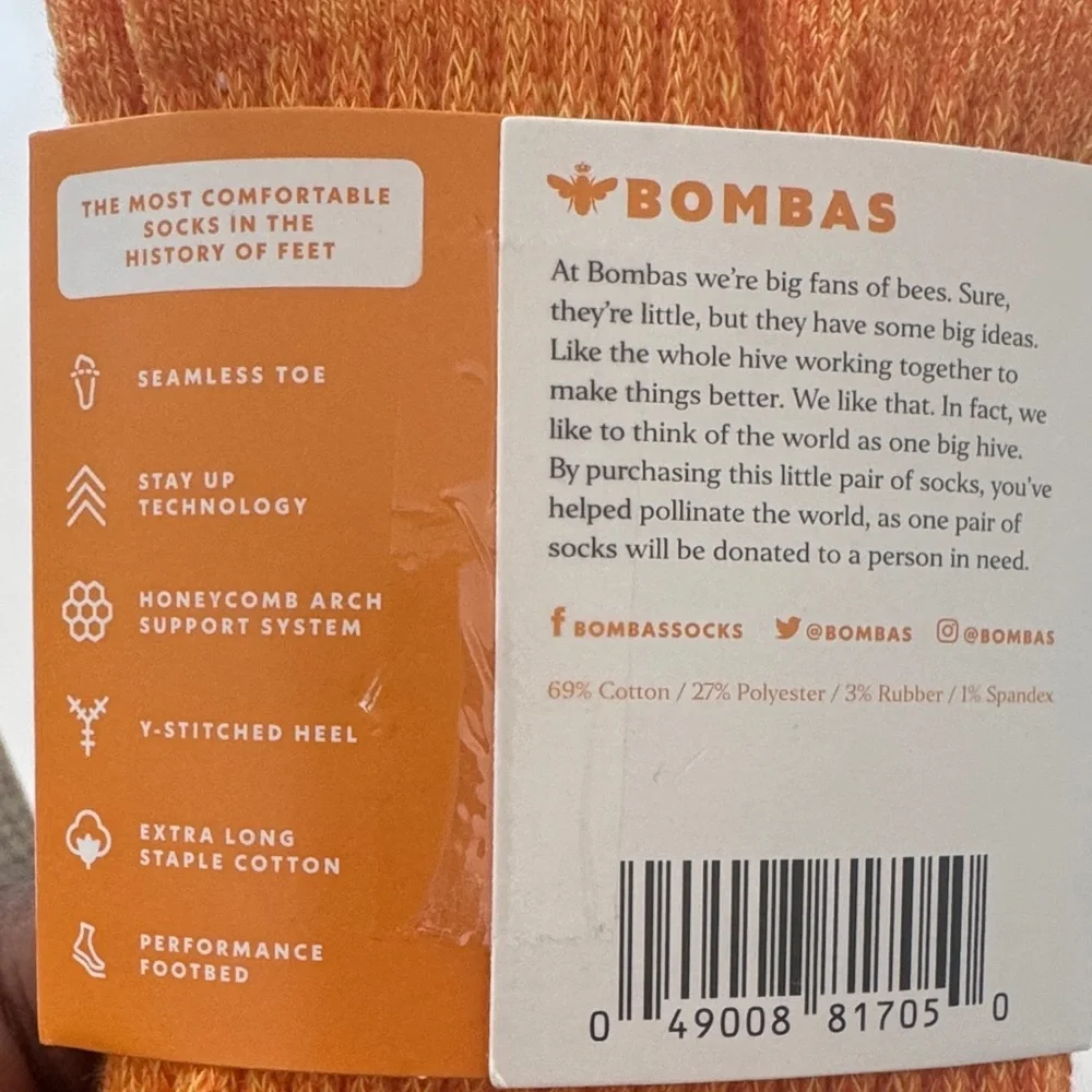 Bombas Women's Sock, 1 pair in Vibrant Orange